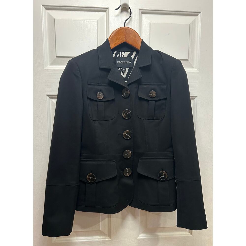 Etcetera Black Military Style Button-Front Blazer Jacket, Size 6